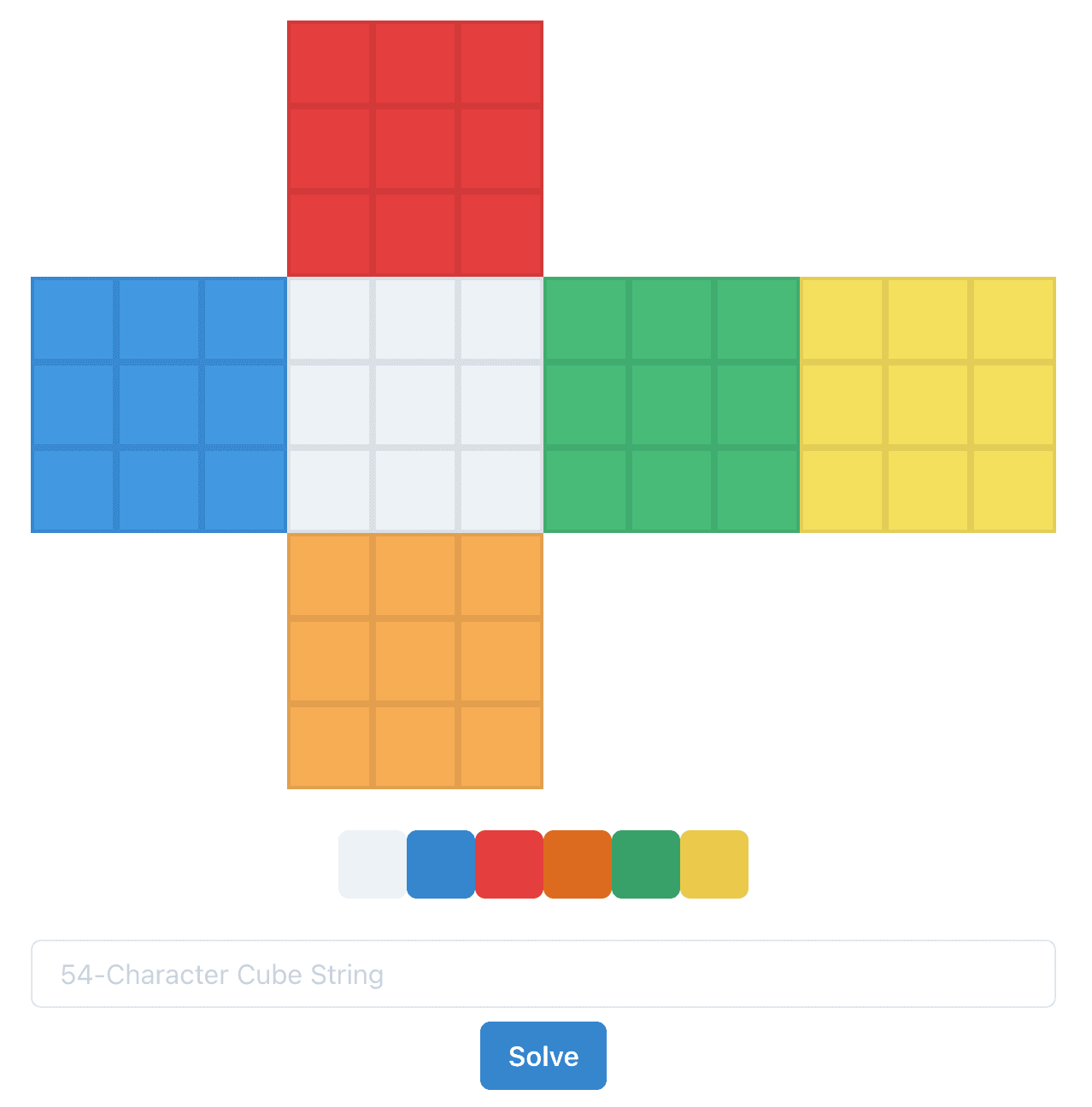 The homepage of my solver, showing a map of a Rubik's cube and a button to solve